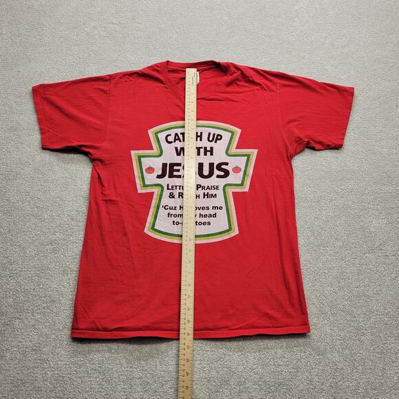 Port & Company Catch Up With Jesus Parody Ketchup Jesus Tee Men's Size Medium - Picture 3 of 5